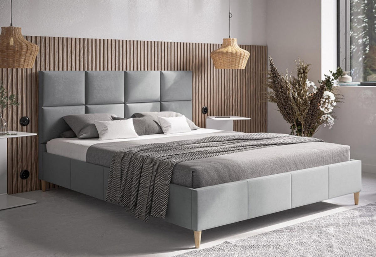 BETT Grau LUXO 1 Gepolstert Auf Holzbeinen 180x200 cm - Eichefarben/Schwarz, Textil (180/200cm) - Sepro Meble