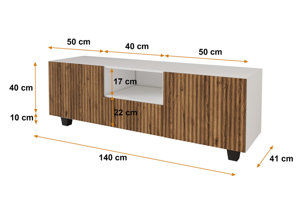 LOWBOARD NOA-2-S 140x50x41 cm - Weiß / Katania - Eiche Wotan/Schwarz, Holzwerkstoff (140/50/41cm) - ALTDECOR