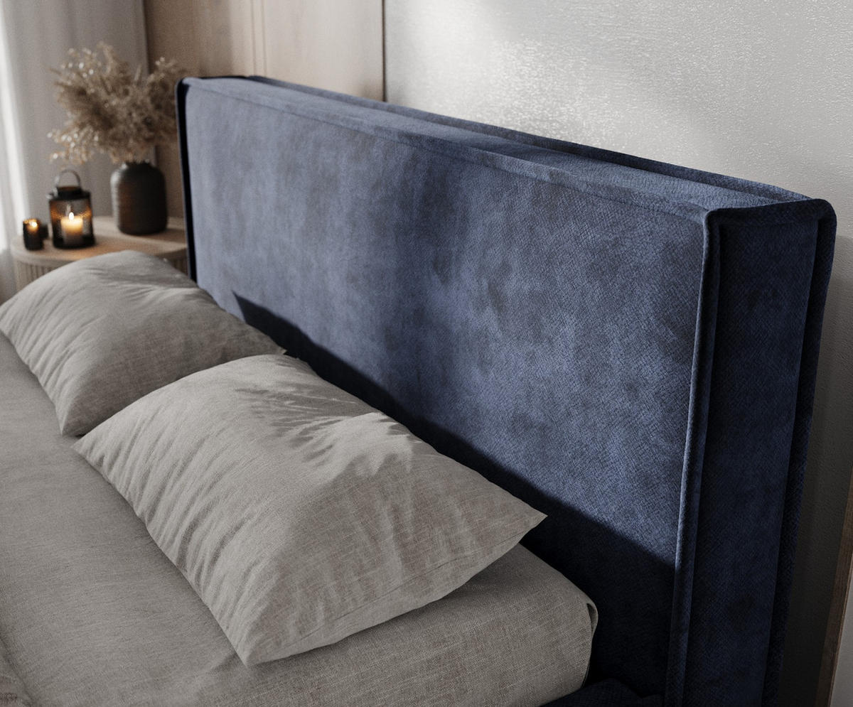 POLSTERBETT Sato mit Stauraum 120/200 cm Marineblau im Terra NW Stoff - Schwarz/Naturfarben, Holz/Holzwerkstoff (120/200cm) - AltaBeds