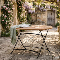 GARTENTISCH - Rund - Akazie massiv / Stahl - Braun / Schwarz - Schwarz/Braun, Holz/Metall (120/120/75cm) - home24