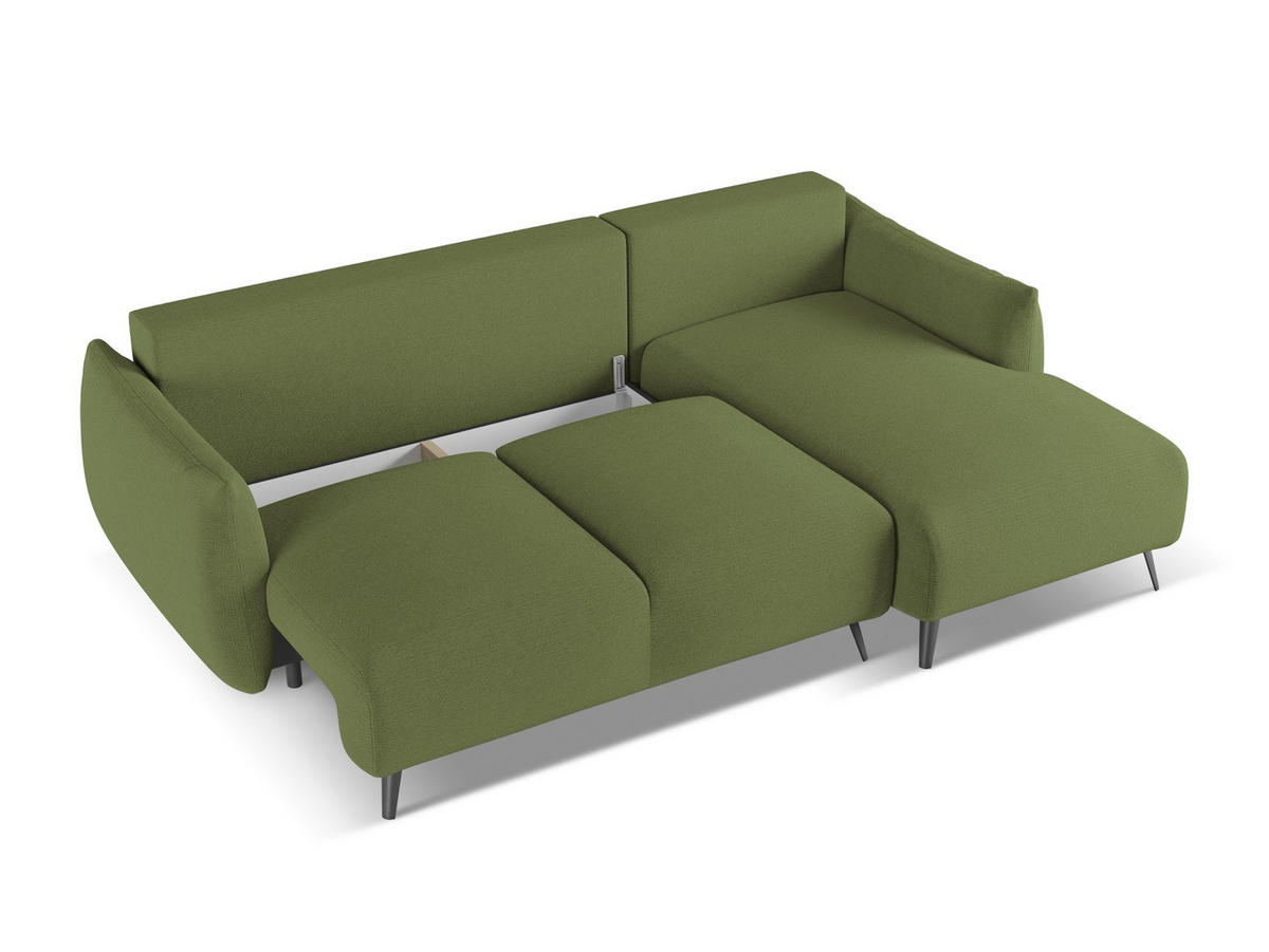 ECKSOFA mit Schlaffunktion Chenille Stoff Grün - Dunkelgrün/Schwarz, Textil/Metall (242/162cm) - Makamii