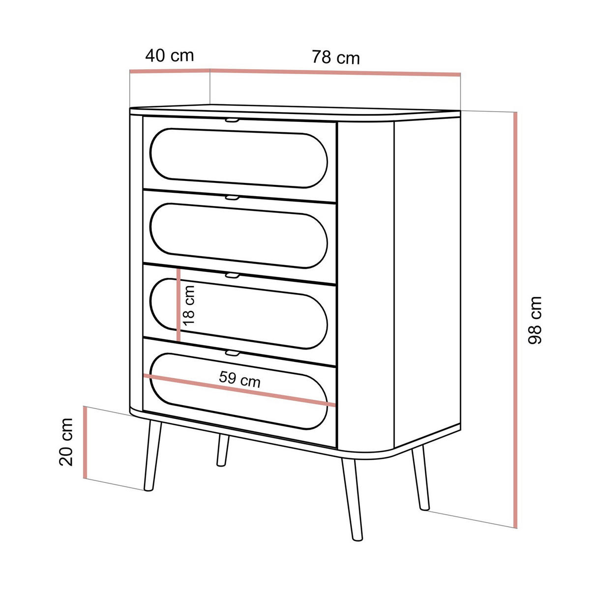 SCHLAFZIMMERKOMMODE SHADOW 4S mit Schubladen - Schwarz, Holzwerkstoff (78/98/40cm) - Lookway