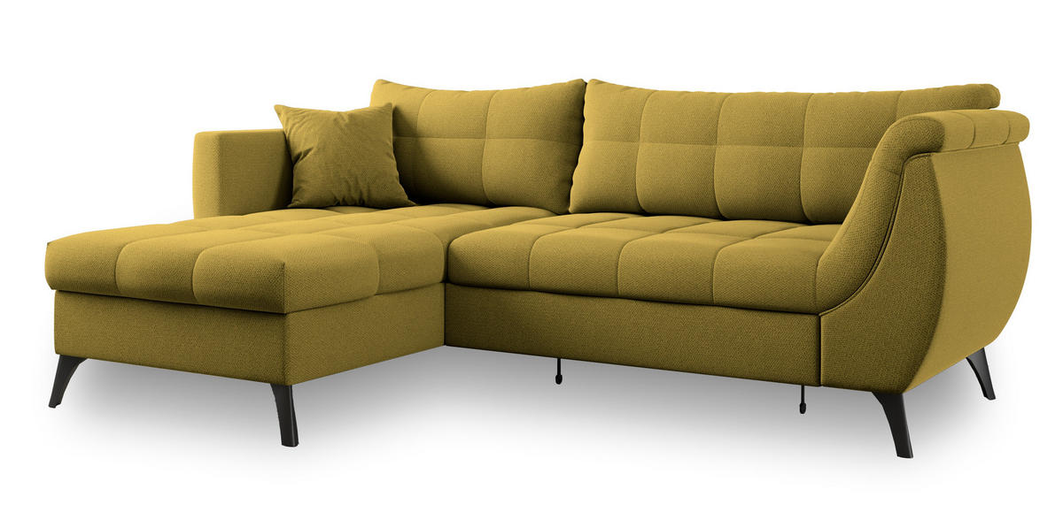 ECKSOFA MOLLIS Gelb Geflochtener-Stoff mit Schlaffunktion - Gelb, Holz (241/154cm) - MASSENO