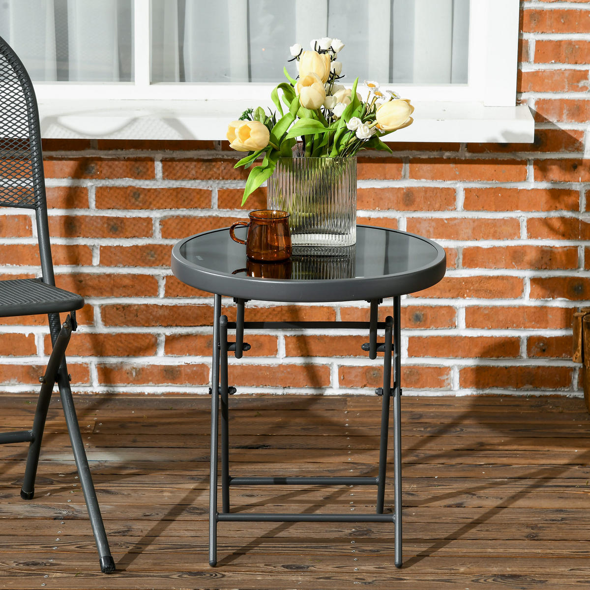 GARTENKLAPPTISCH DE-14104 rund Ø45 cm, klappbar Schwarz - Schwarz, Metall (45/45/50cm) - ComfortXL