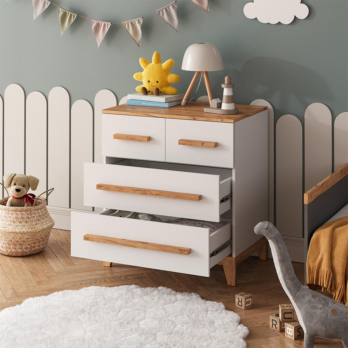 KOMMODE Malia Weiß/Artisan 80 x 88 cm mit 4 Schubladen - Hellgrau/Grau, Holzwerkstoff (80/88/53.4cm) - VitaliSpa