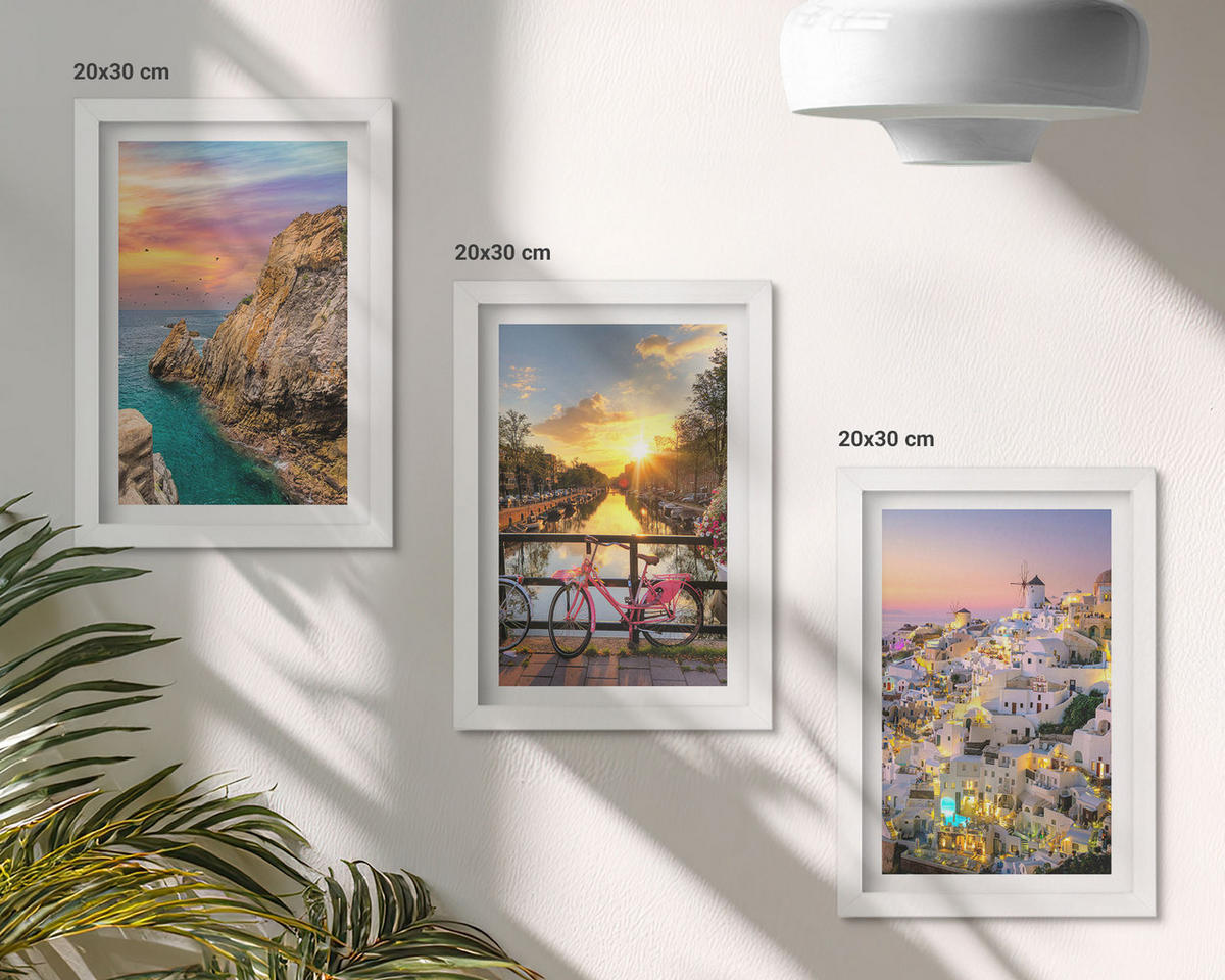BILDER SET 3er Set - 20x30 cm Weißer Rahmen - Sonnenuntergang am Meer - Weiß, Kunststoff (20/30cm) - TULUP