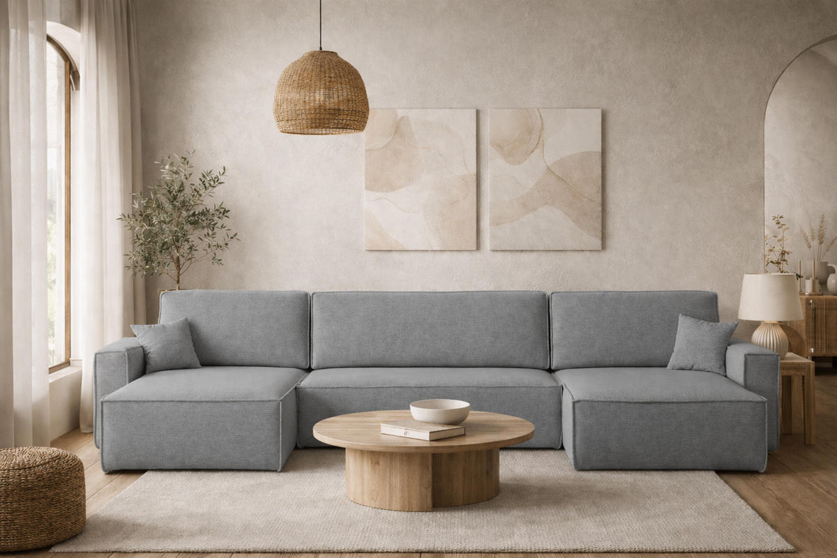 ECKSOFA Mit Schlaffunktion Und Bettkasten, Eckcouch BEST U XL Stoff Verita Grau - Grau, Holz (142/372cm) - Kaiser Möbel