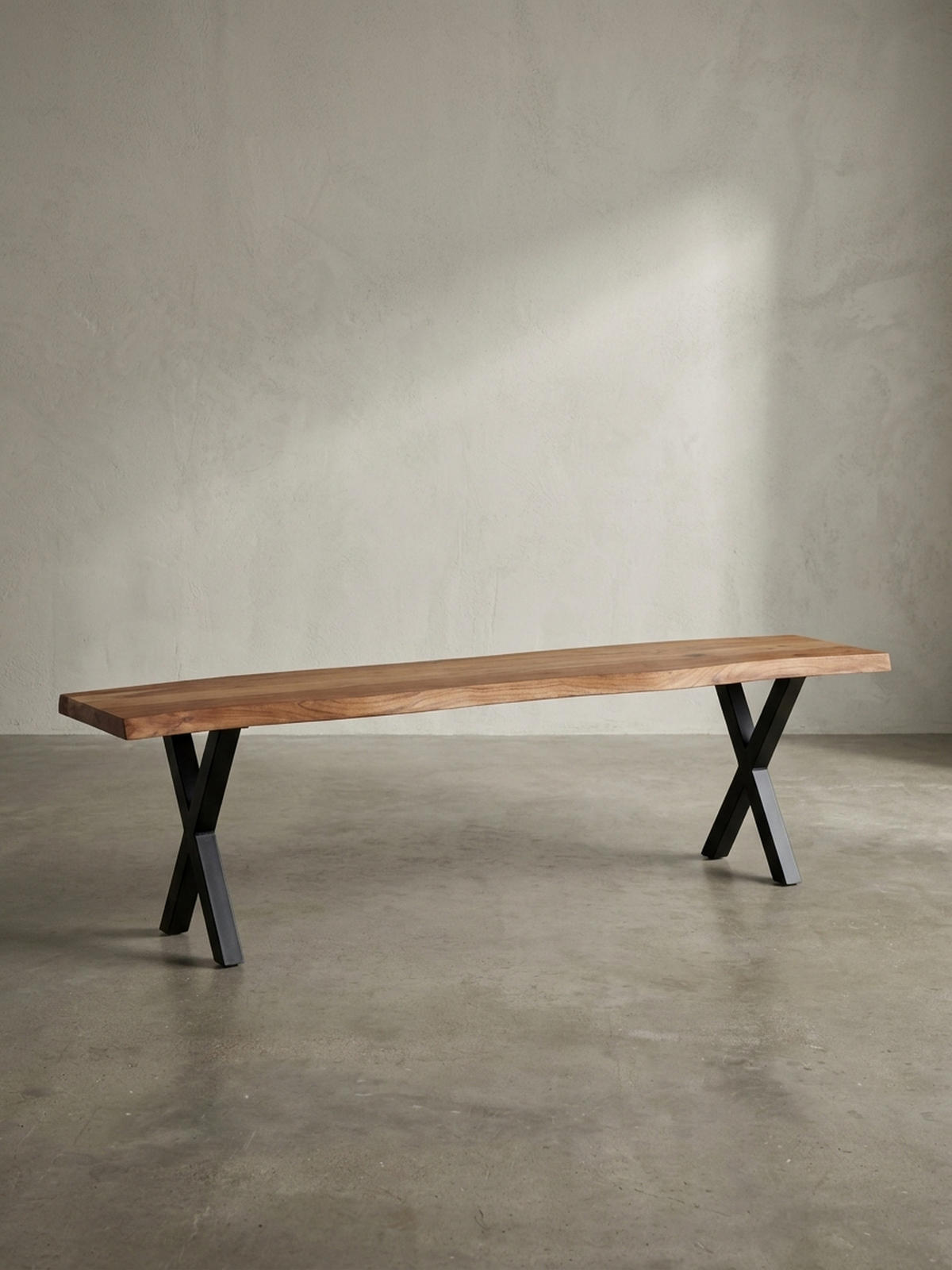 ESSZIMMERBANK Massivholz Metall Baumkante X-Beine, Akazie 120x40x46 cm - Schwarz/Braun, Holz/Metall (120/46/40cm) - KADIMA DESIGN