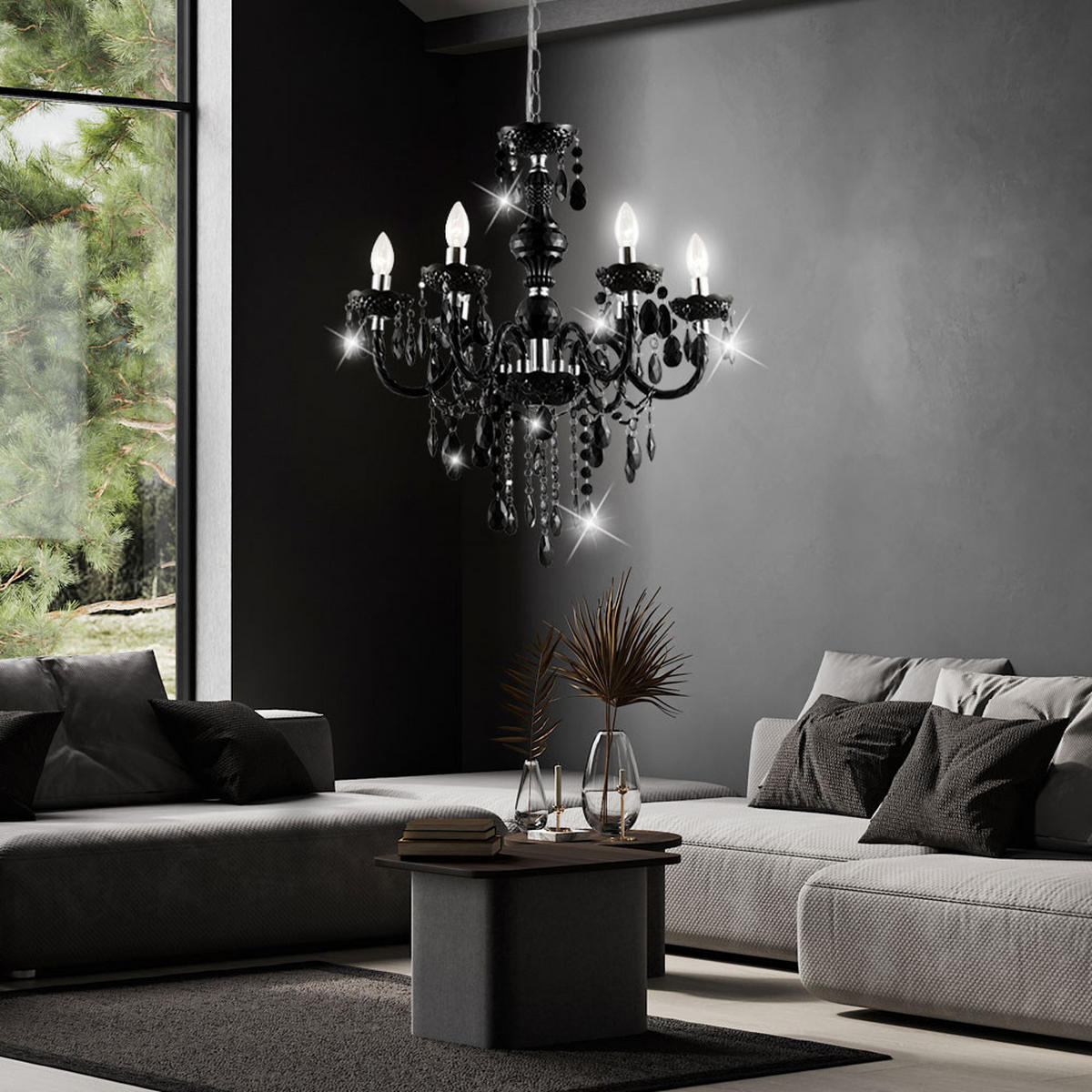 KRONLEUCHTER Cuimbra Schwarz Metall - Schwarz, Metall (57/57/166cm) - Globo Lighting