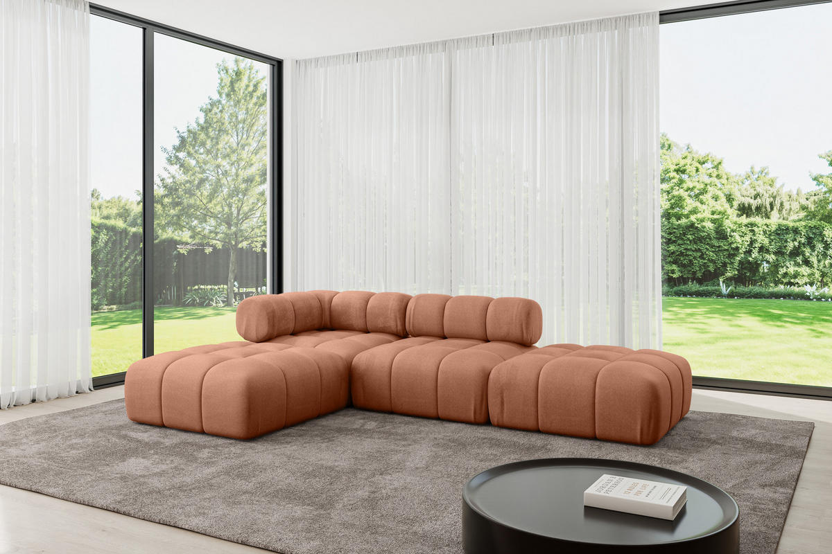 ECKSOFA modulares Sofa Kerru-L1 - 285x190x70 cm Apricot Velours - Koralle, Holzwerkstoff/Textil (285/190cm) - ALTDECOR