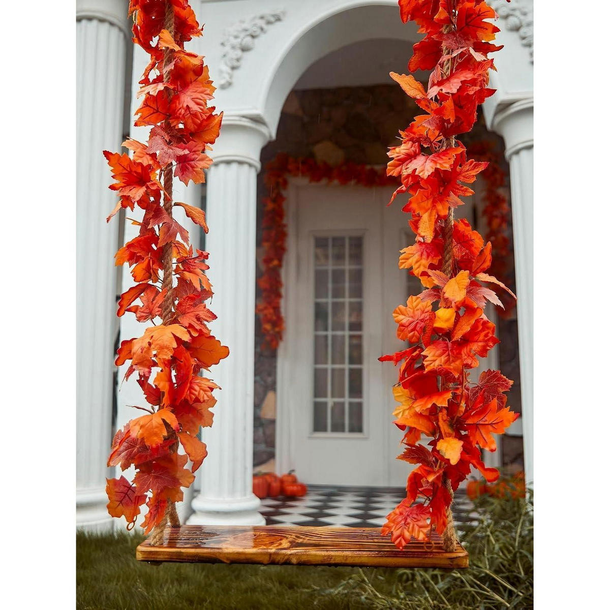 GIRLANDE 6-teiliges Set Künstliche Ahornblätter 1,9 m - Orange, Kunststoff (1cm)