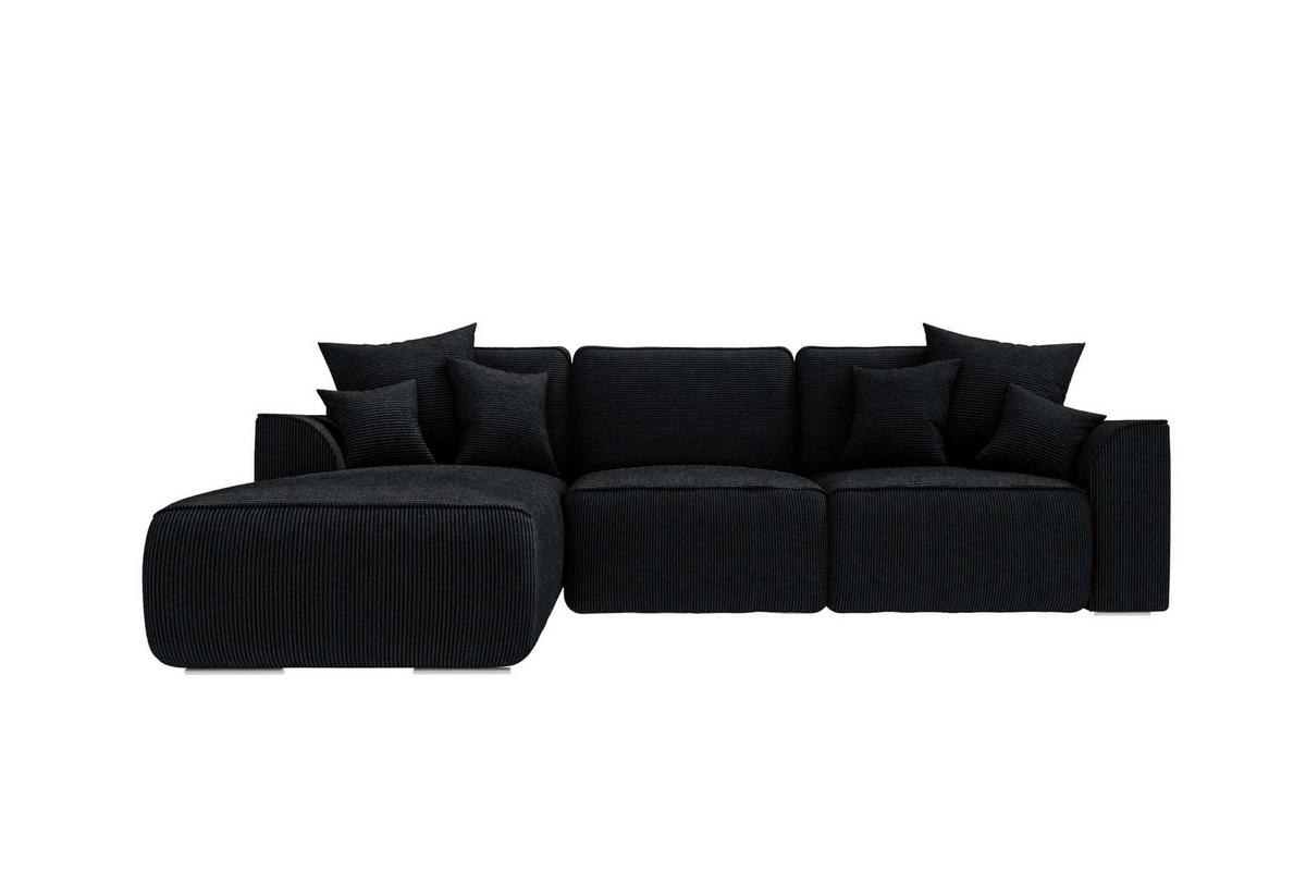 ECKSOFA GUSTO Cordstoff Schwarz Links inkl. Schlaffunktion - Chromfarben/Schwarz, Kunststoff/Textil (295/194cm) - 99rooms