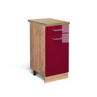 KÜCHENUNTERSCHRANK R-Line Bordeaux Hochglanz 40 cm, AP Eiche - Bordeaux/Eiche Wotan, Holzwerkstoff (40/81.6/60cm) - Vicco