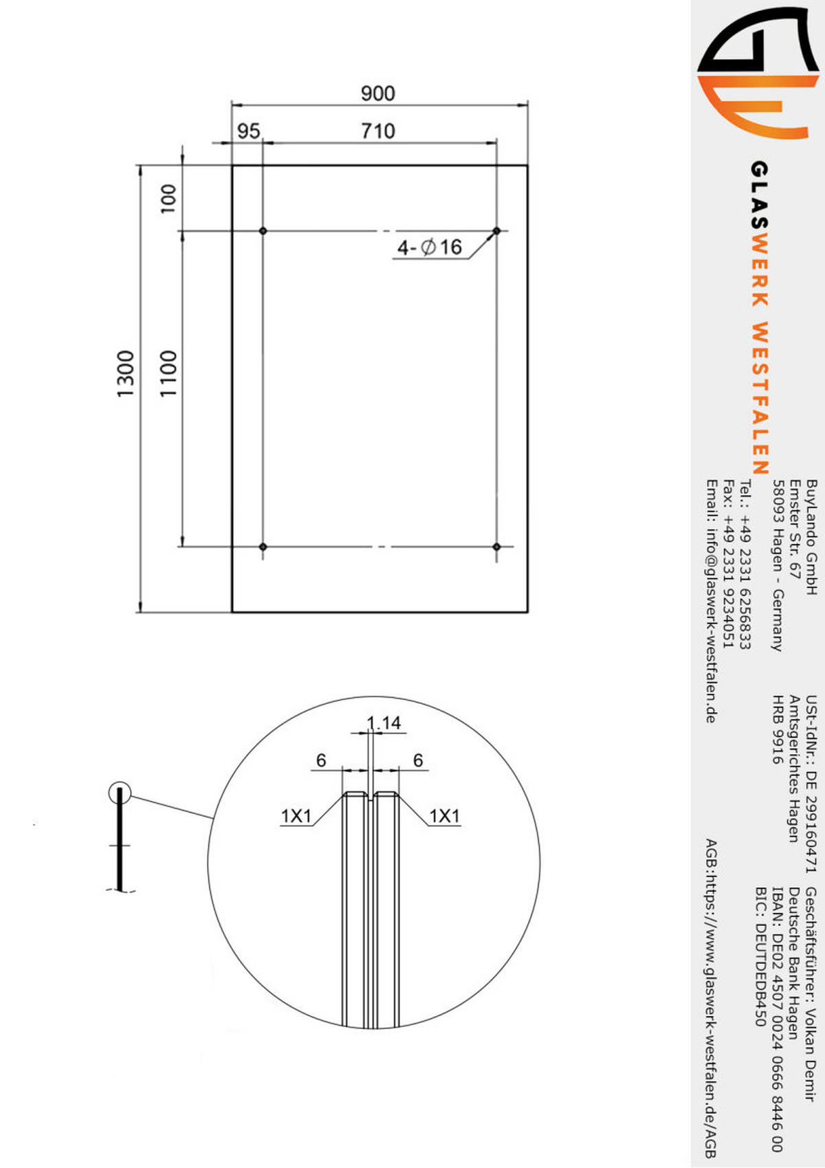 GLASVORDACH 130x90 cm Sicherheitsglas Edelstahl Klarglas V-Silber - Transparent, Glas (130/1.31/90cm) -  Glaswerk Westfalen