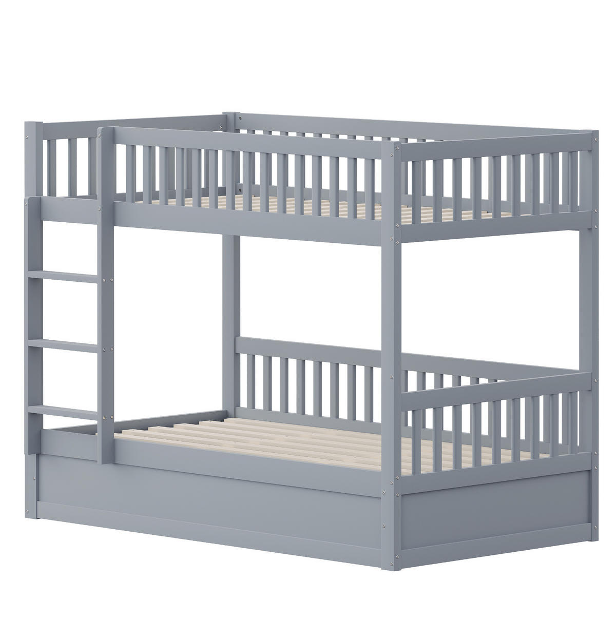 ETAGENBETT aus 90x200 cm Grau mit hydraulischem Stauraum, Sicherheitsleiter und Lattenrost - Grau, Holzwerkstoff (90/200cm) - Modfu
