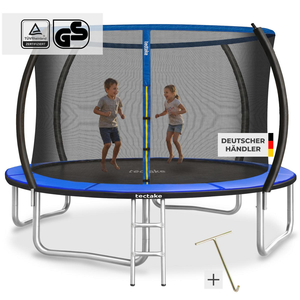 TRAMPOLIN Jumpy, inklusive Einstiegsleiter, schwarz/blau - Blau/Schwarz, Metall (322/265/322cm) - tectake