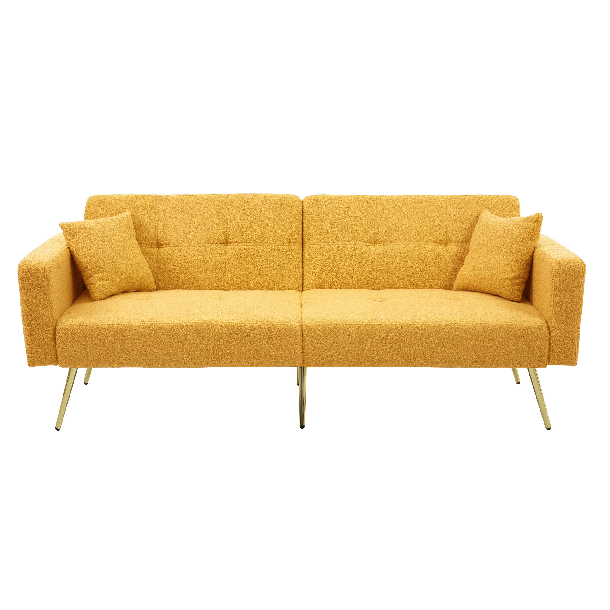 SCHLAFSOFA mit Bettfunktion, Kissen und goldfarbenen Beinen - Gelb, Kunststoff (175/72/64cm)