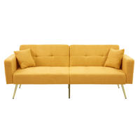 SCHLAFSOFA mit Bettfunktion, Kissen und goldfarbenen Beinen - Gelb, Kunststoff (175/72/64cm)
