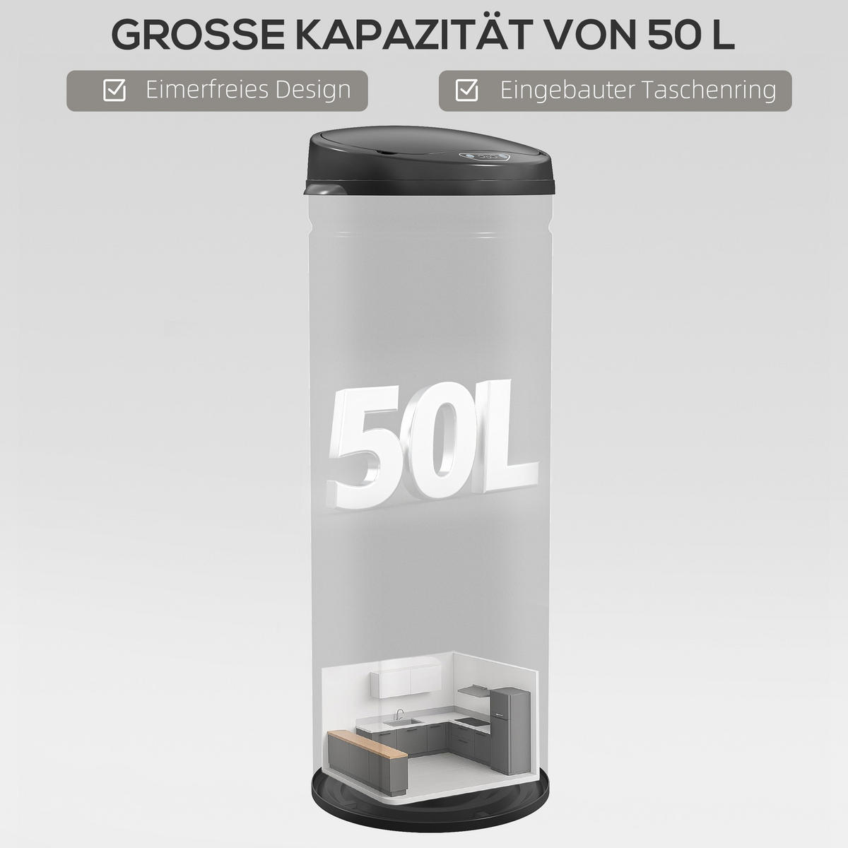 MÜLLEIMER Schwarz 30.5/30.5/85.0 cm - Schwarz, Metall (30.5/85/30.5cm) - HOMCOM