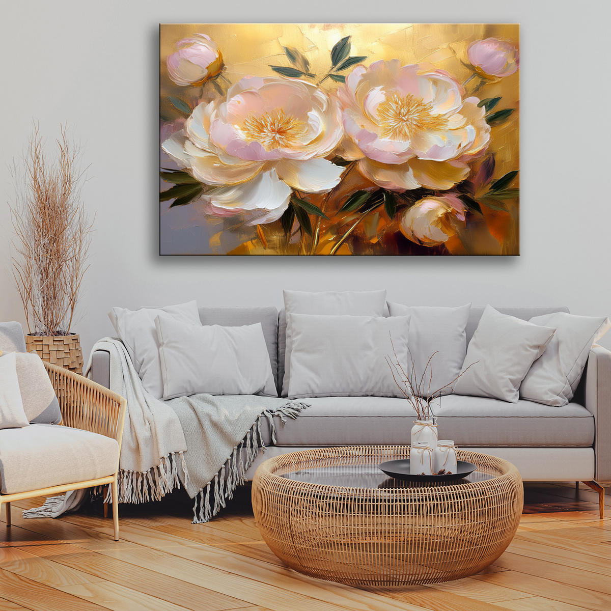 WANDBILD pfingstrose gemalte blume - Pink, Textil (60/40cm) - Feeby