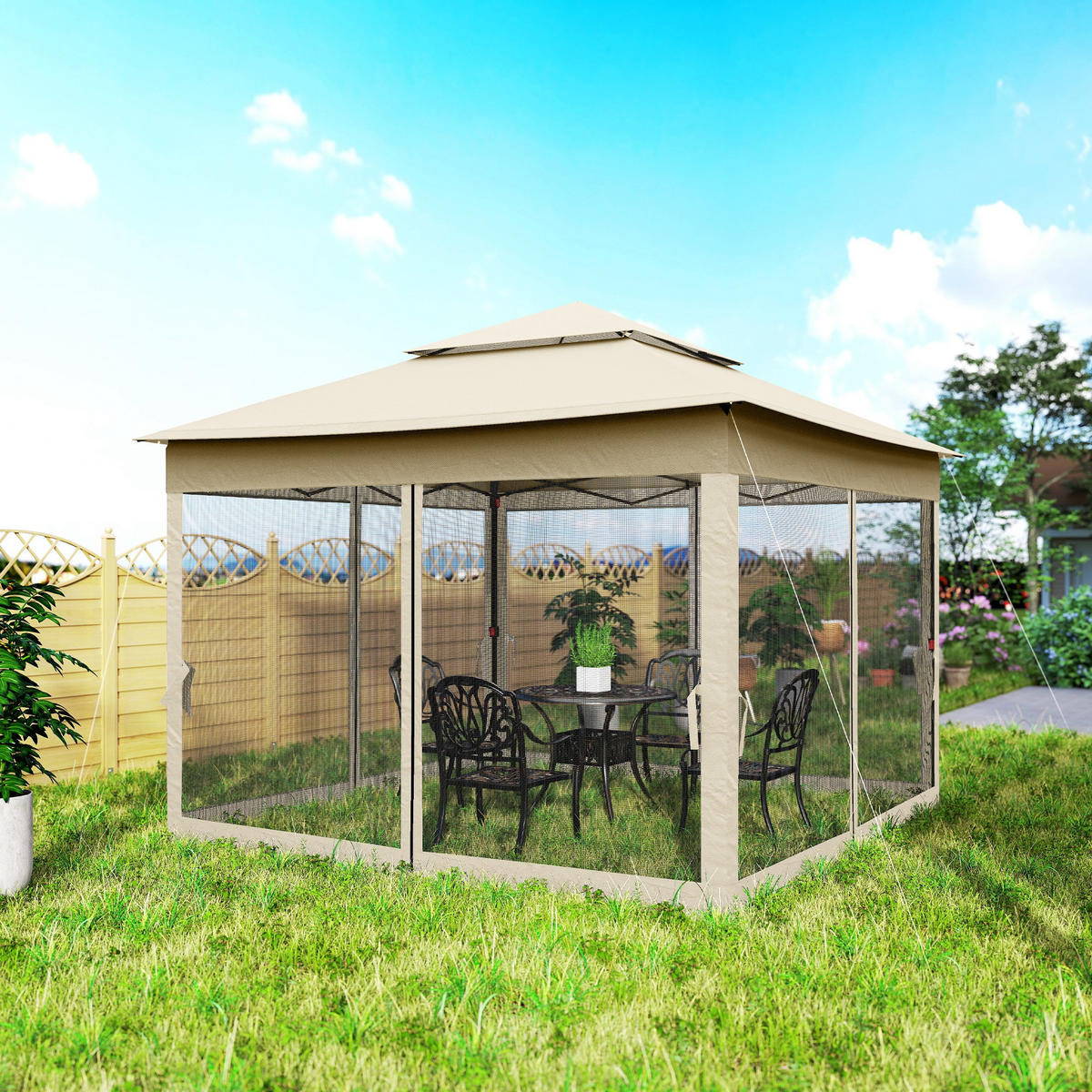 PAVILLON DE-13990 Pop-up 3/3 m, Doppeldach, Moskitonetze Creme - Creme, Textil (325/270/325cm) - ComfortXL
