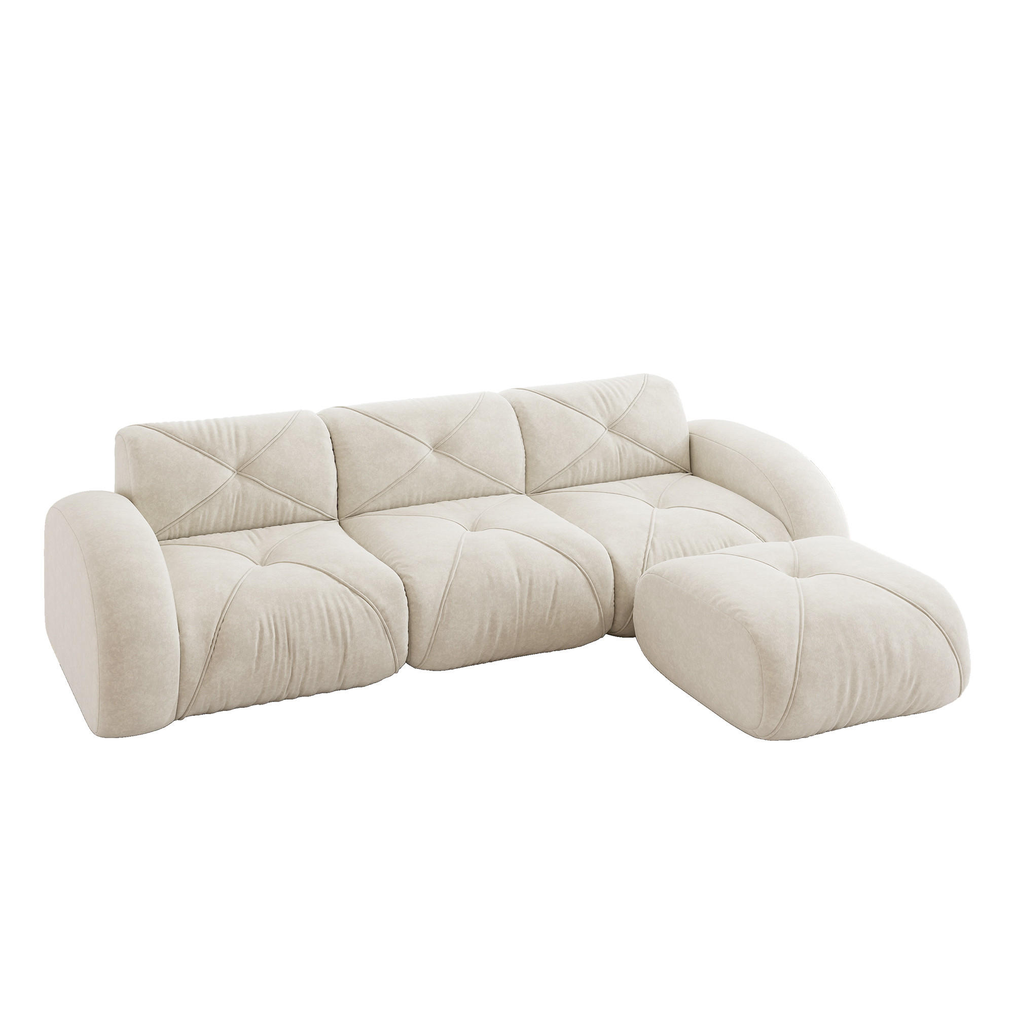 3-SITZER ECKSOFA Chenille Hellbeige mit Hocker - Weiß, Textil (281/171cm) - WISHDOR