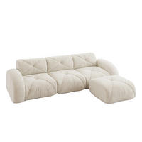 3-SITZER ECKSOFA Chenille Hellbeige mit Hocker - Weiß, Textil (281/171cm) - WISHDOR