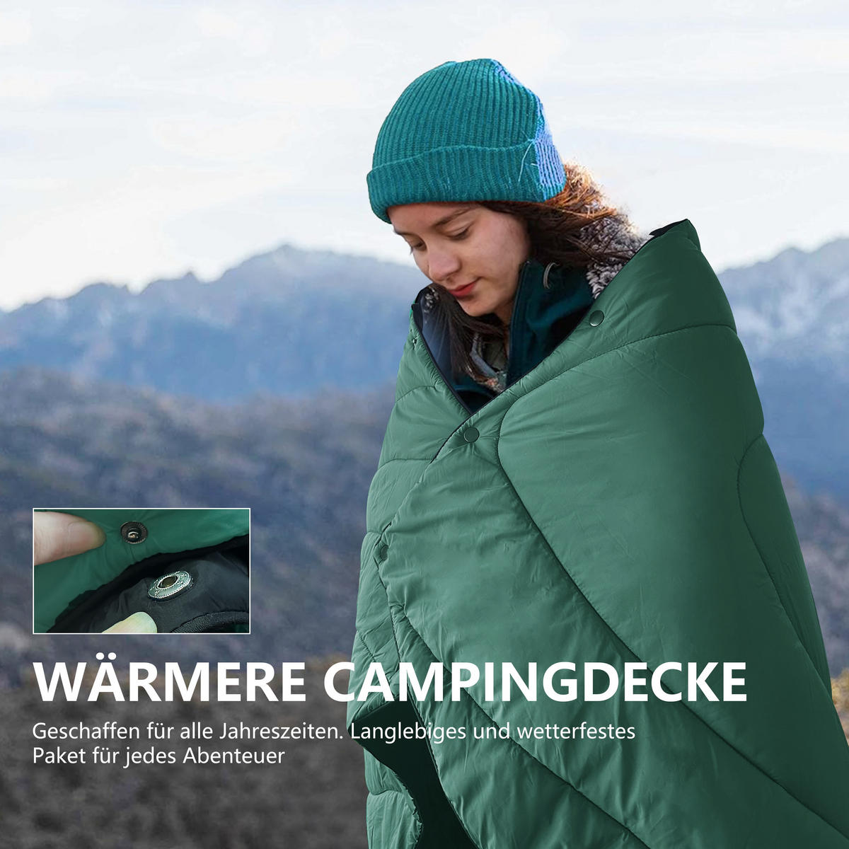 DECKE wasserdicht warm mit Aufbewahrungstasche 192 x 132 cm - Grau/Grün, Textil (132/190cm) - Vercart