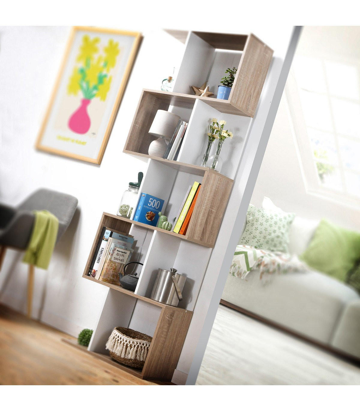 BÜCHERREGAL mit mehreren Fächern H180 cm - Dekor Holz und Weiß - Apfelbaumfarben, Holzwerkstoff (24/180/60cm) - Calicosy
