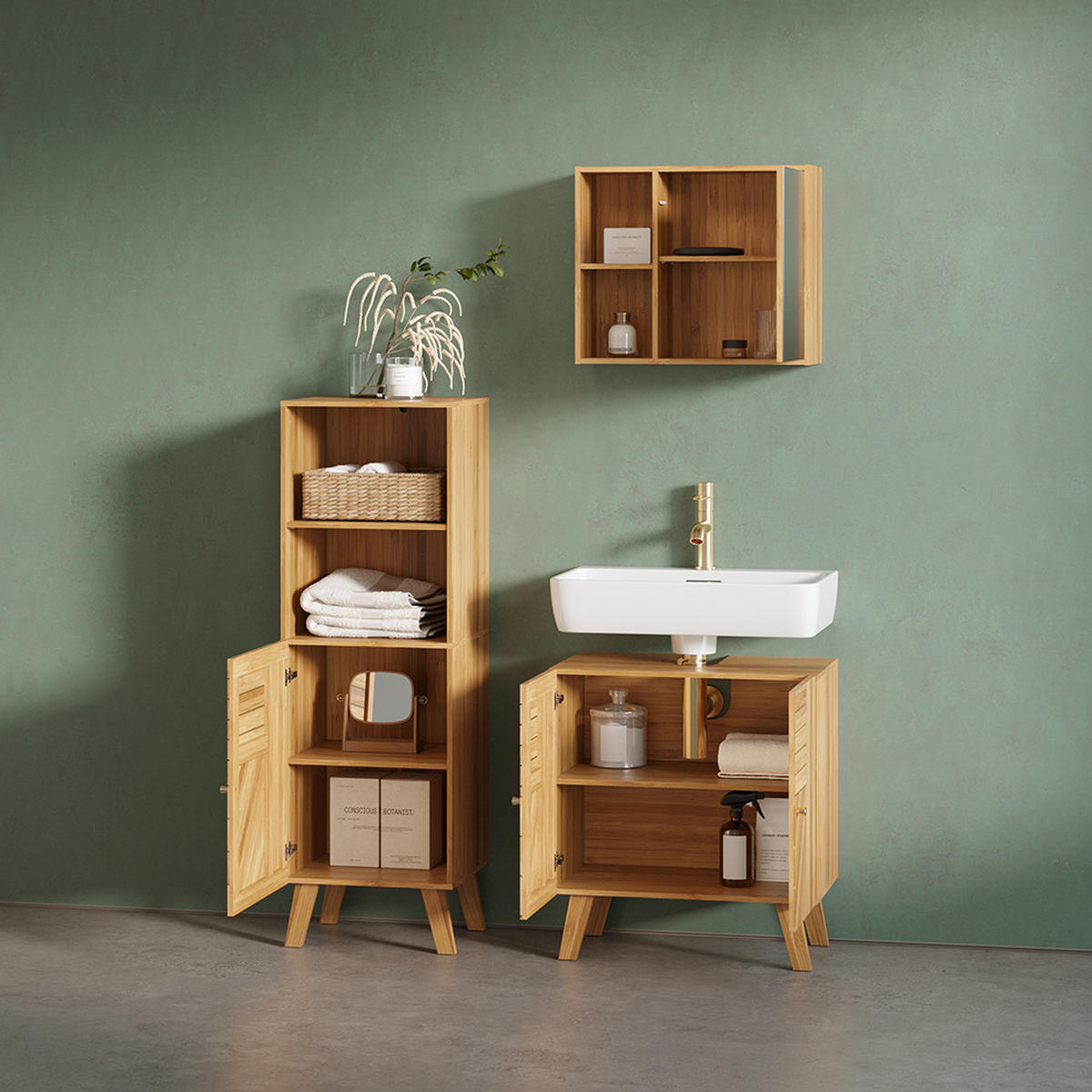 KOMPLET KOPALNIŠKEGA POHIŠTVA Olona, Bambus, 2-delni - naravne barve, leseni material (60/65/36cm) - Livinity®