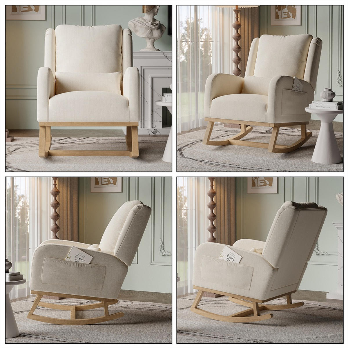 SCHAUKELSTUHL aus Baumwolle-Leinen-Gemisch mit beidseitigen Taschen - Beige - Beige, Textil (68/96/93cm) - DELFA