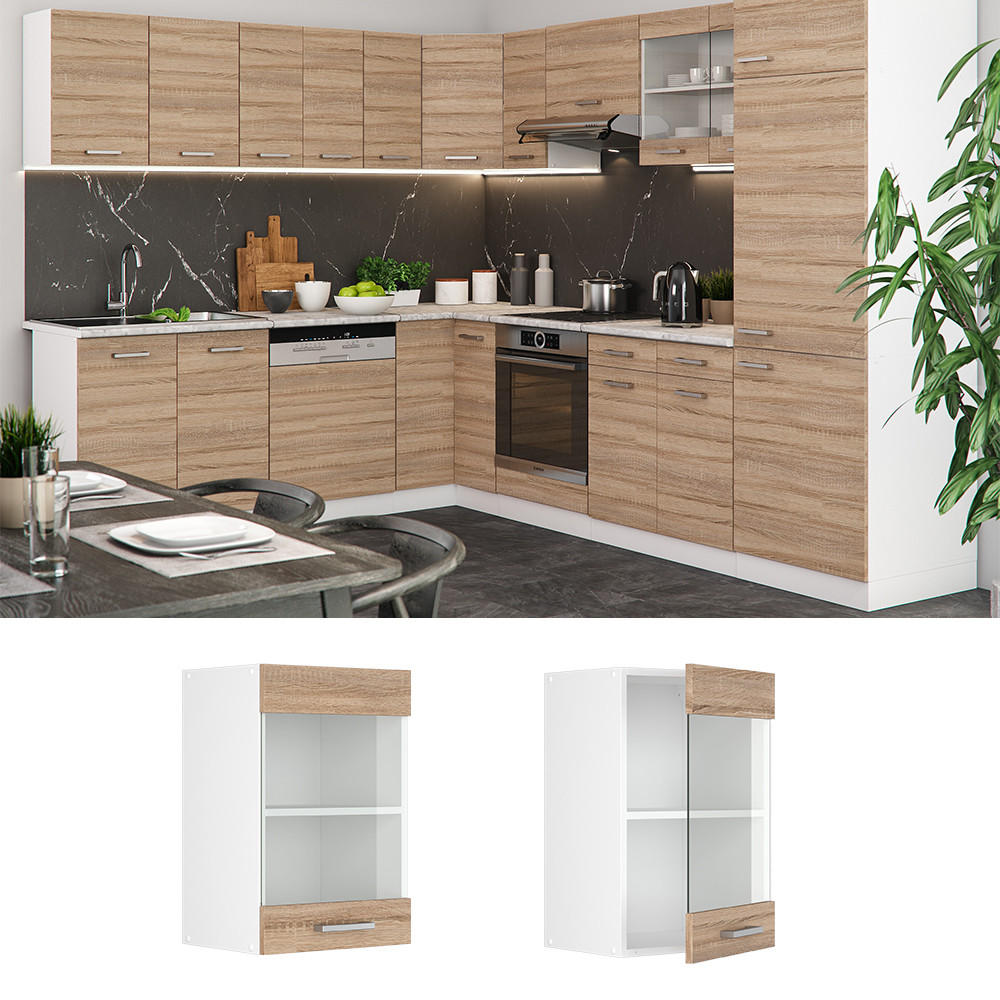 KÜCHENGLASSCHRANK R-Line Sonoma 40 cm - Weiß/Sonoma Eiche, Holzwerkstoff (40/60/31cm) - Vicco