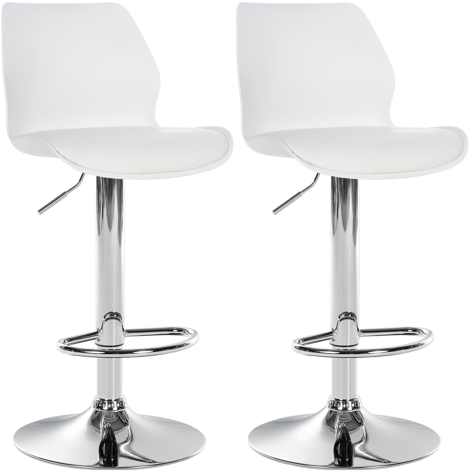 BARHOCKER 2er Set Kunststoff weiß - Chromfarben/Weiß, Kunststoff/Textil (39/82/42cm) - CLP