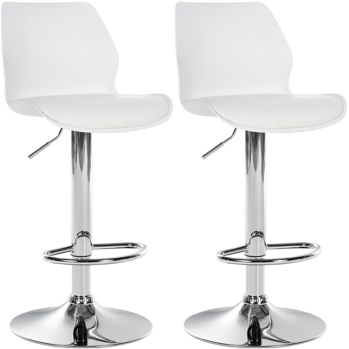 BARHOCKER 2er Set Kunststoff weiß - Chromfarben/Weiß, Kunststoff/Textil (39/82/42cm) - CLP