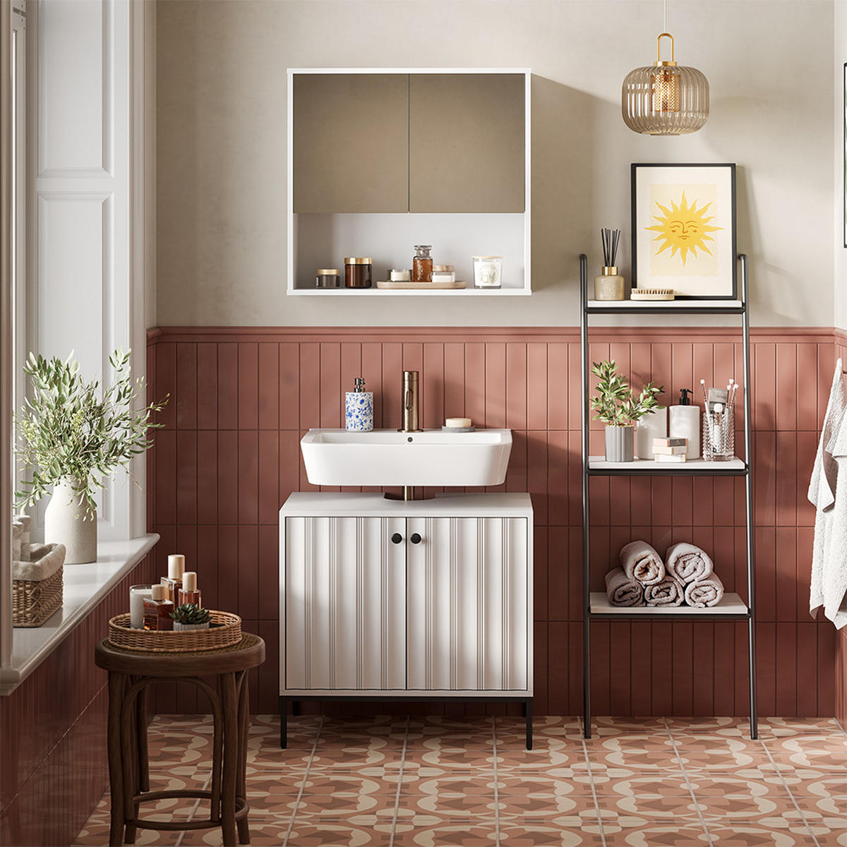 BADMÖBEL-SET Eliza Weiß Riffel 2 Teile - Weiß, Holzwerkstoff (70/63/45cm) - Vicco