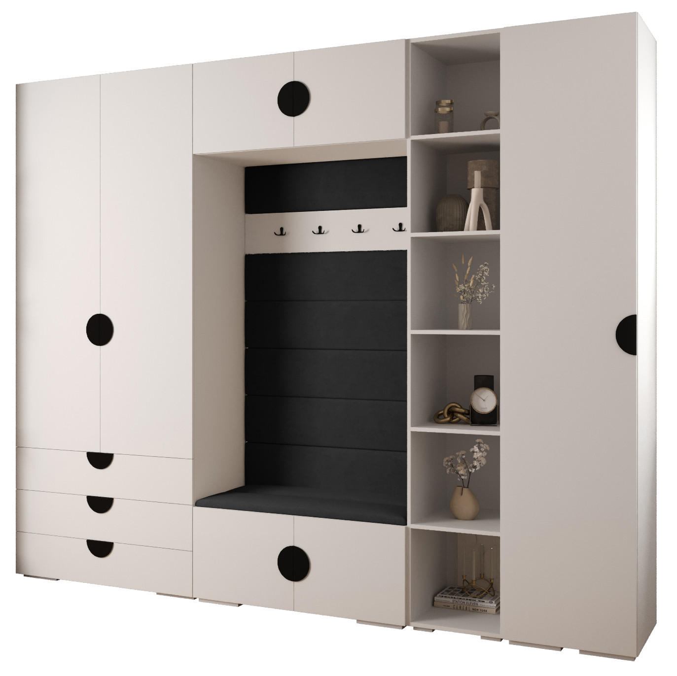 Abiks Möbel Garderoben-Set Weiß, Schwarz, Schwarz 290x236.7x47 cm