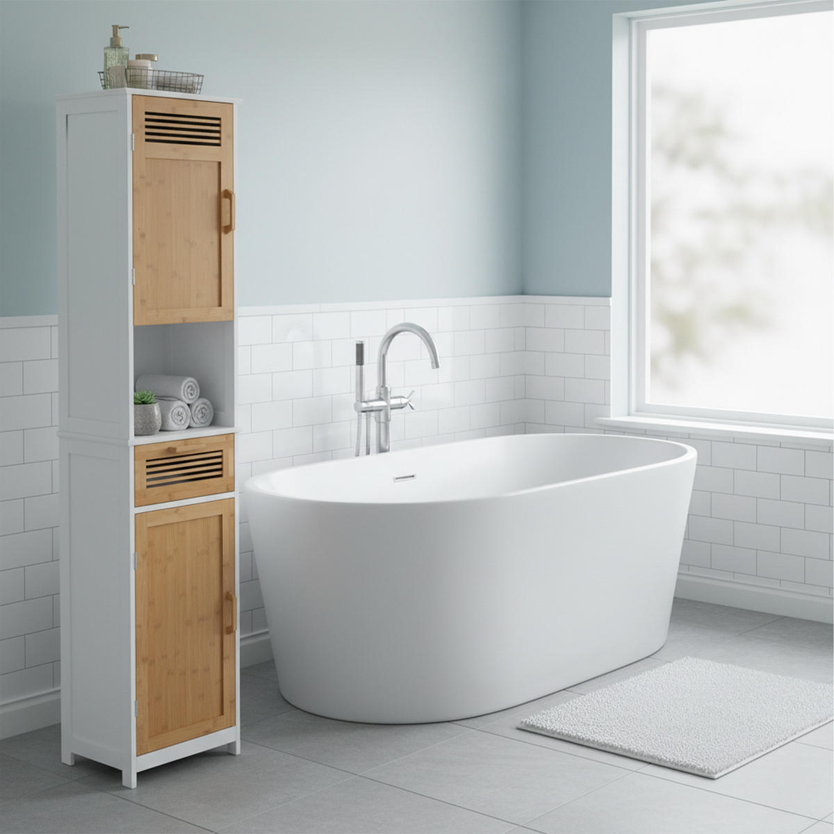 BADSCHRANK - Multicolor, Holz/Holzwerkstoff (39/180/30cm) - Relaxdays