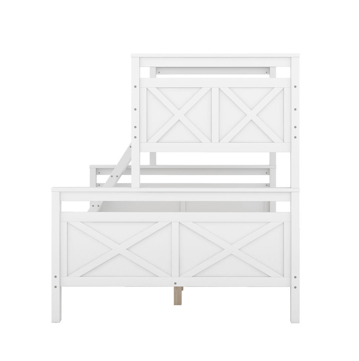 KATNI krevet od borovine i MDF-a 90x200/140x200 cm bijela s ljestvama, ogradom i mogućnošću odvajanja u 2 kreveta - bijela, drvni materijal (140/200cm) - Modfu