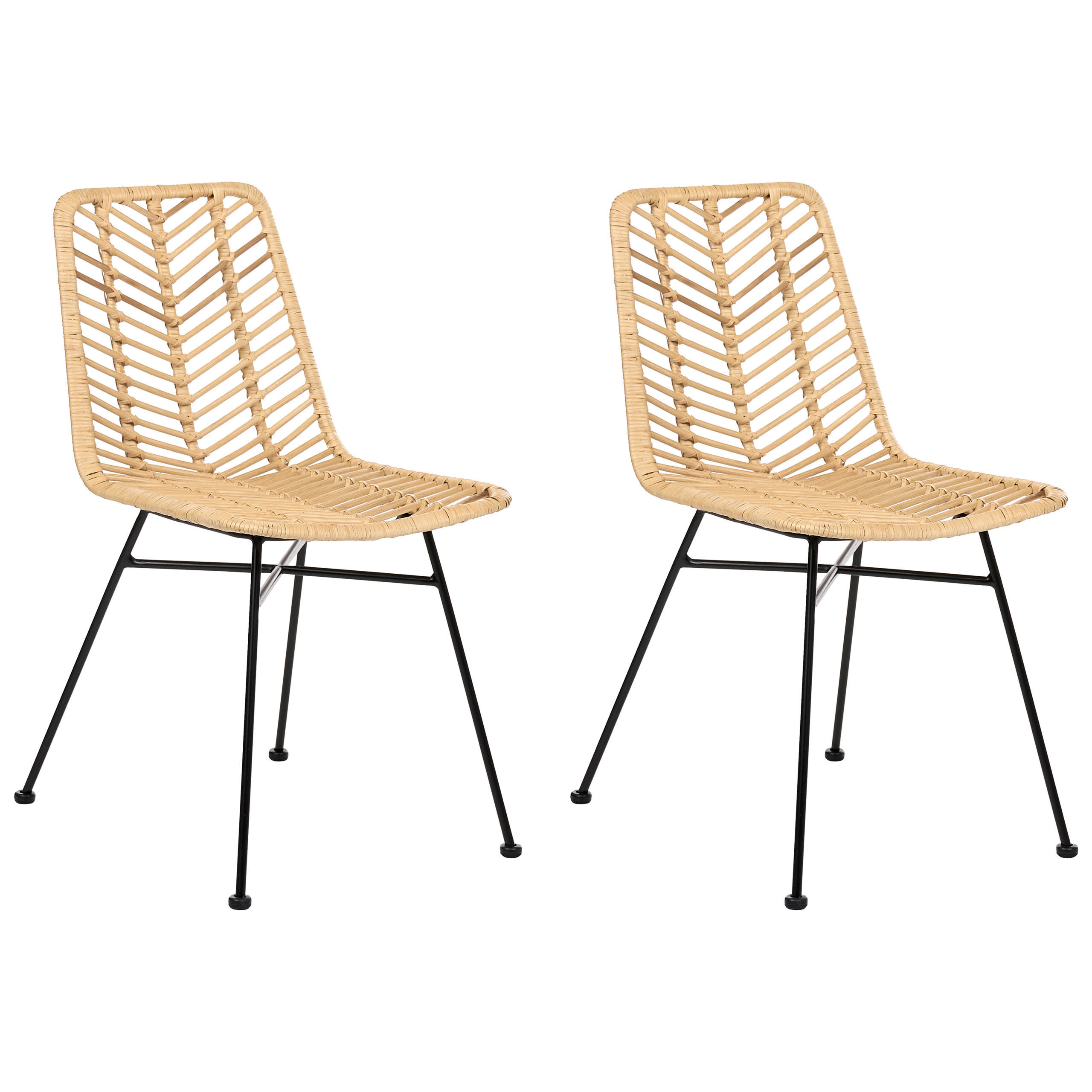 ESSZIMMERSTUHL 2er-Set Rattan Naturfarben Dilley - Naturfarben, Naturmaterialen (45/83/60cm) - Beliani