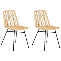 ESSZIMMERSTUHL 2er-Set Rattan Naturfarben Dilley - Naturfarben, Naturmaterialen (45/83/60cm) - Beliani