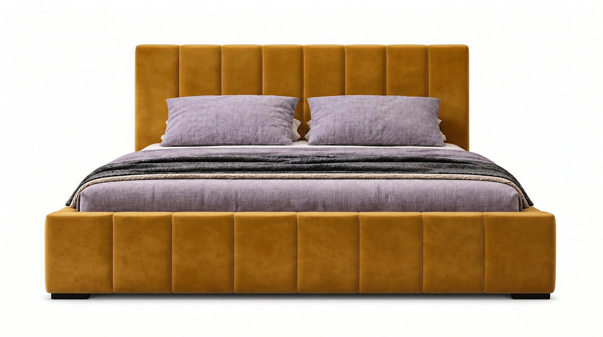 MARPUR Polsterbett NERO 180x200 cm mit Bettkasten und Lattenrost, Gelb - Chromfarben/Gelb, Holz/Holzwerkstoff (180/200cm) - Marpur
