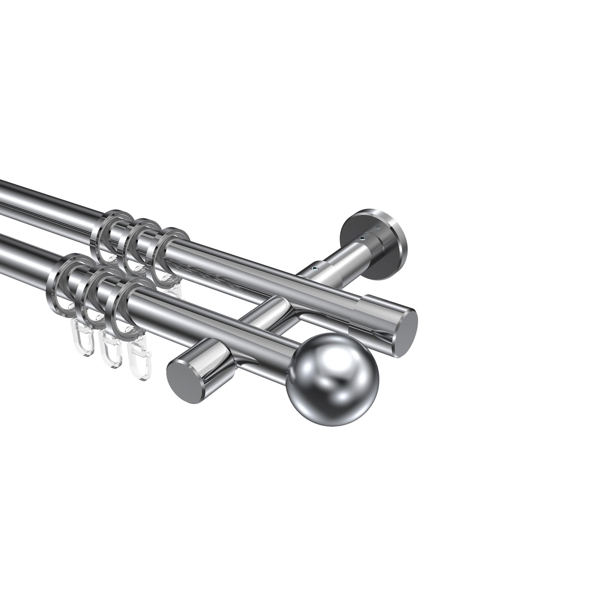 GARDINENSTANGEN-SET Prestige Luino 180 cm, 2-läufig, 20 mm Ø Chrom - Chromfarben, Metall (180cm) - INTERDECO