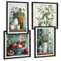 BILDER SET 4er Set - 50x50 cm & 40x60 cm Schwarzer Rahmen - Grüne Oliven, Eukalyptus - Schwarz, Kunststoff (50/50cm) - TULUP