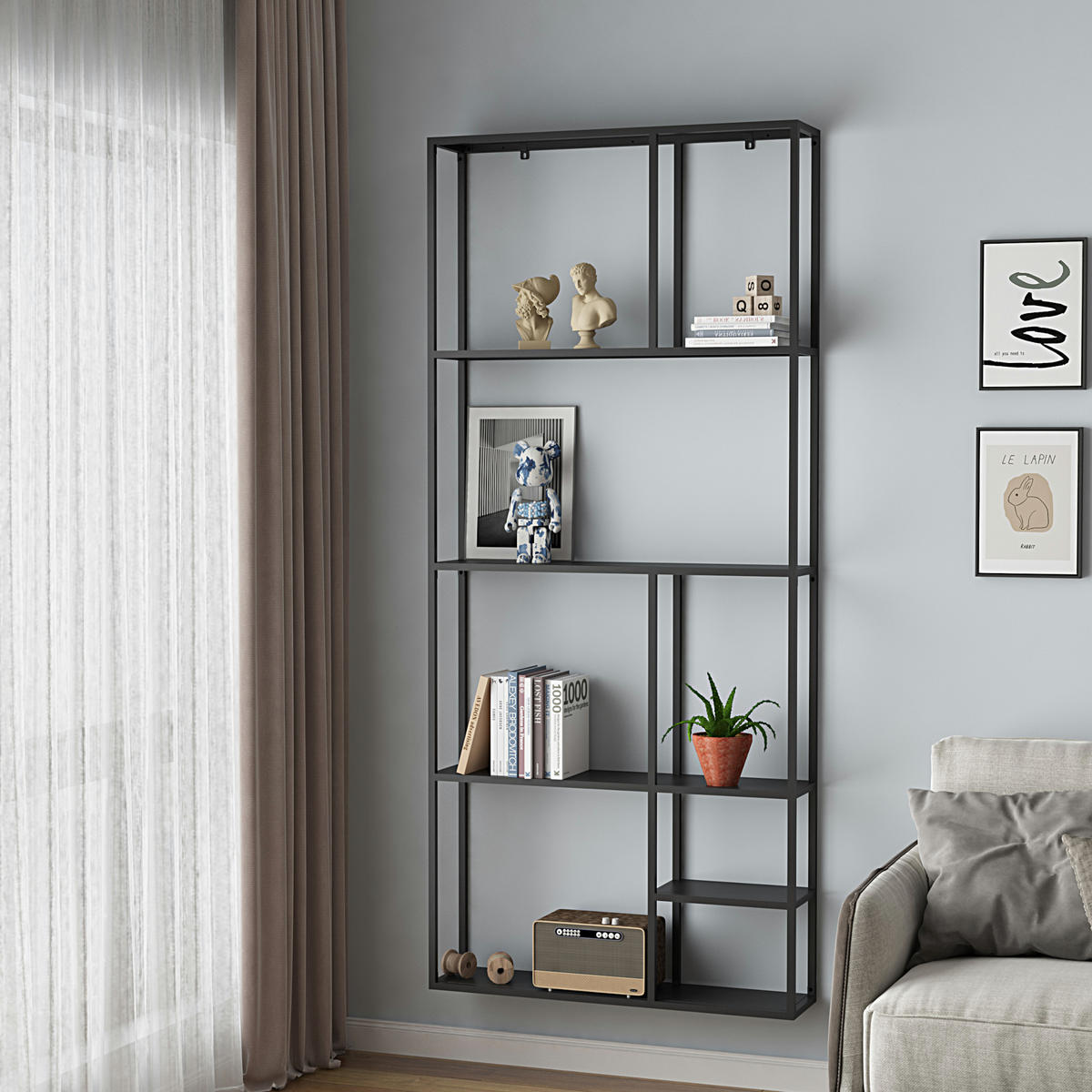 WANDREGAL Jämijärvi - Schwarz, Metall (80/180/18cm) - [en.casa]