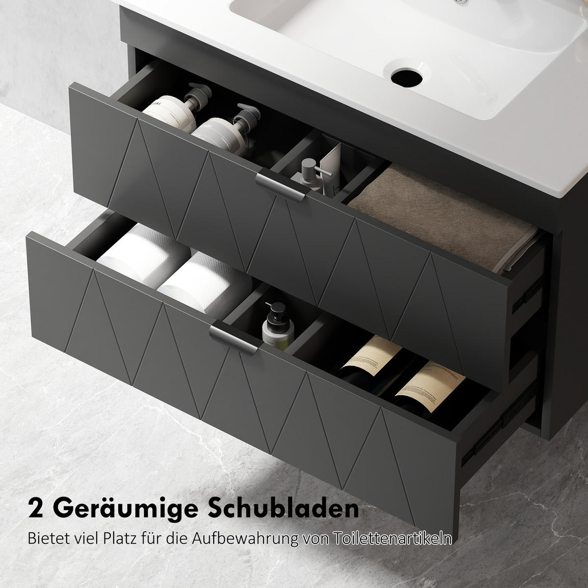 WASCHBECKENUNTERSCHRANK Hängend mit Keramikwaschbecken Schwarz - Schwarz, Holzwerkstoff/Metall (46/50/76cm) - HOMCOM