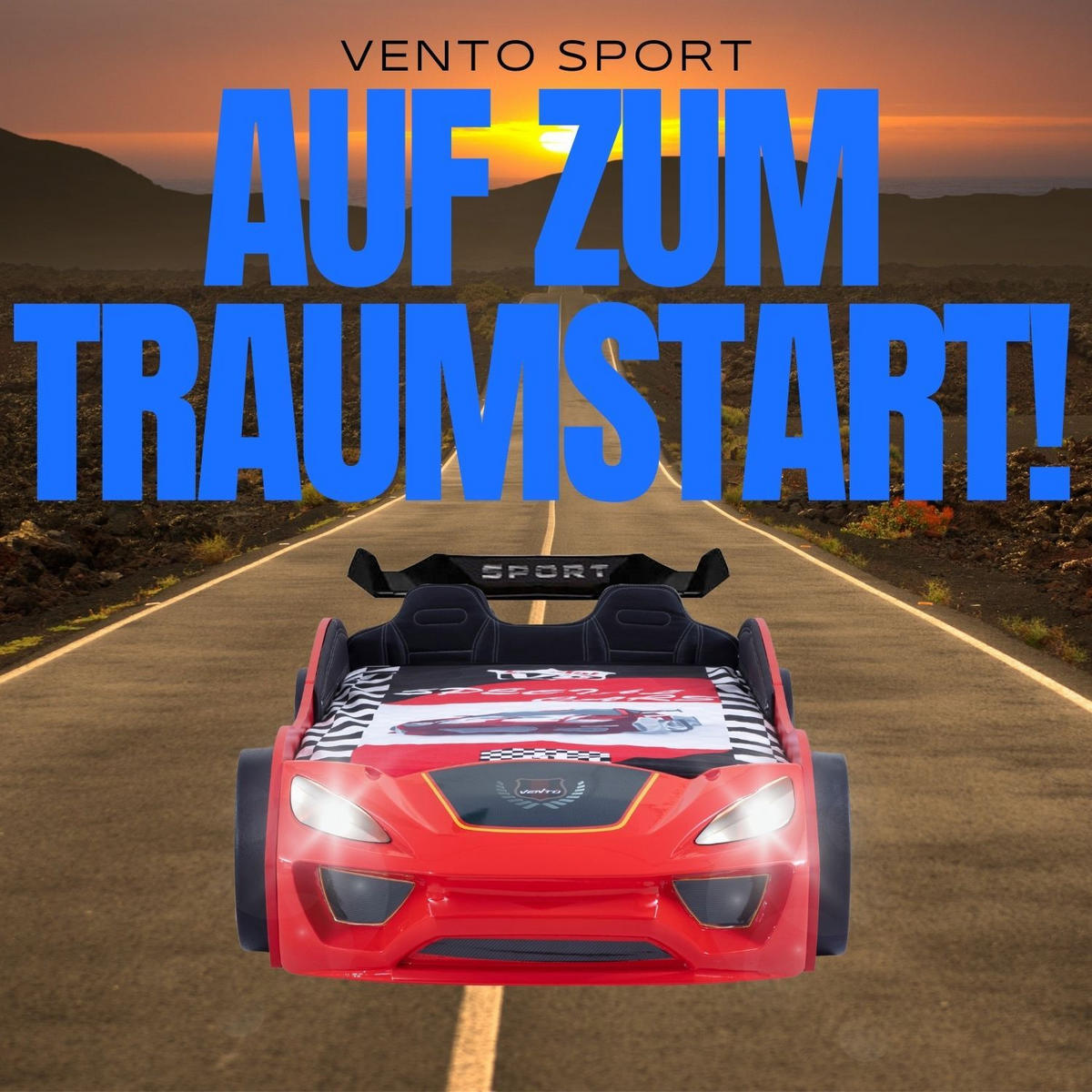 AUTOBETT VENTO SPORT in Rot Kinderbett mit Lederpolster und Lattenrost - Rot, Holzwerkstoff (90/200cm) - Coemo