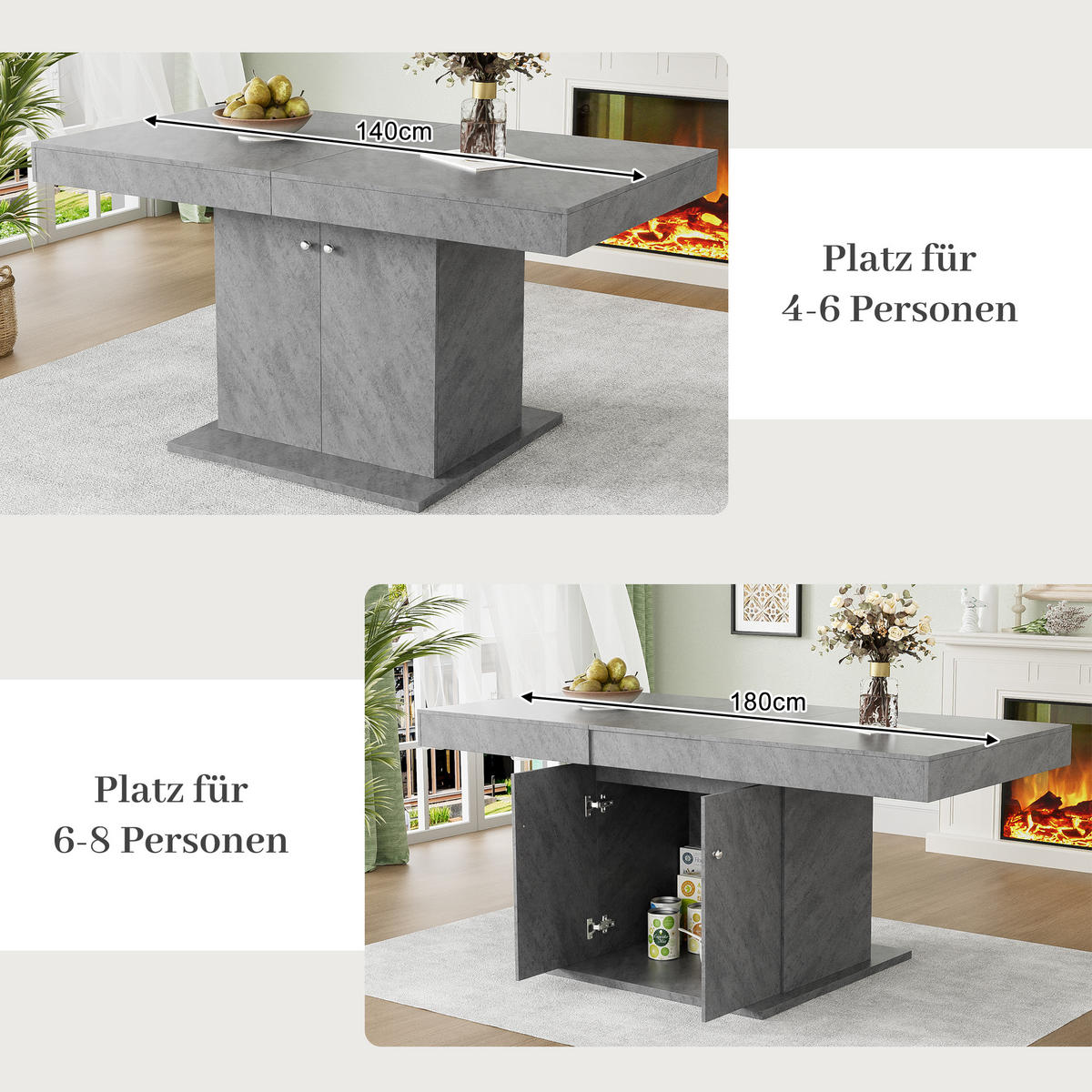 AUSZIEHTISCH Betonoptik 140-180/80/76 cm - Grau, Holz (80/140/76cm) - PANGIVO