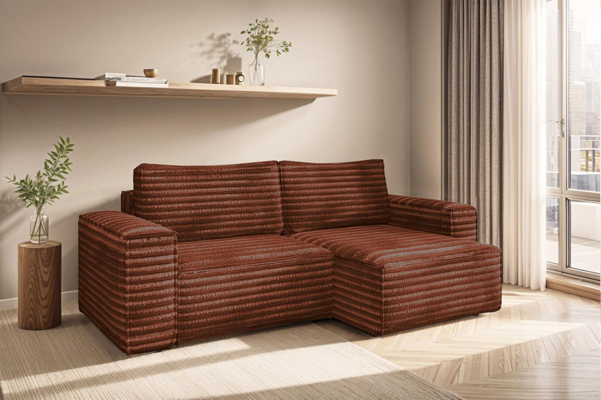 ECKSOFA Schlafsofa Madlen - Rotbraun, Holzwerkstoff/Textil (248/140cm) - Fun Möbel
