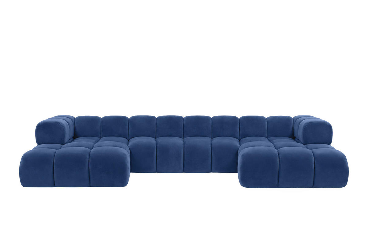 ROHOVÁ SEDAČKA ve tvaru U, velurová tkanina Bluvel, Inkoustově modrá, Averro U XL - modrá, dřevo (400/70/150cm) - Kaiser Möbel