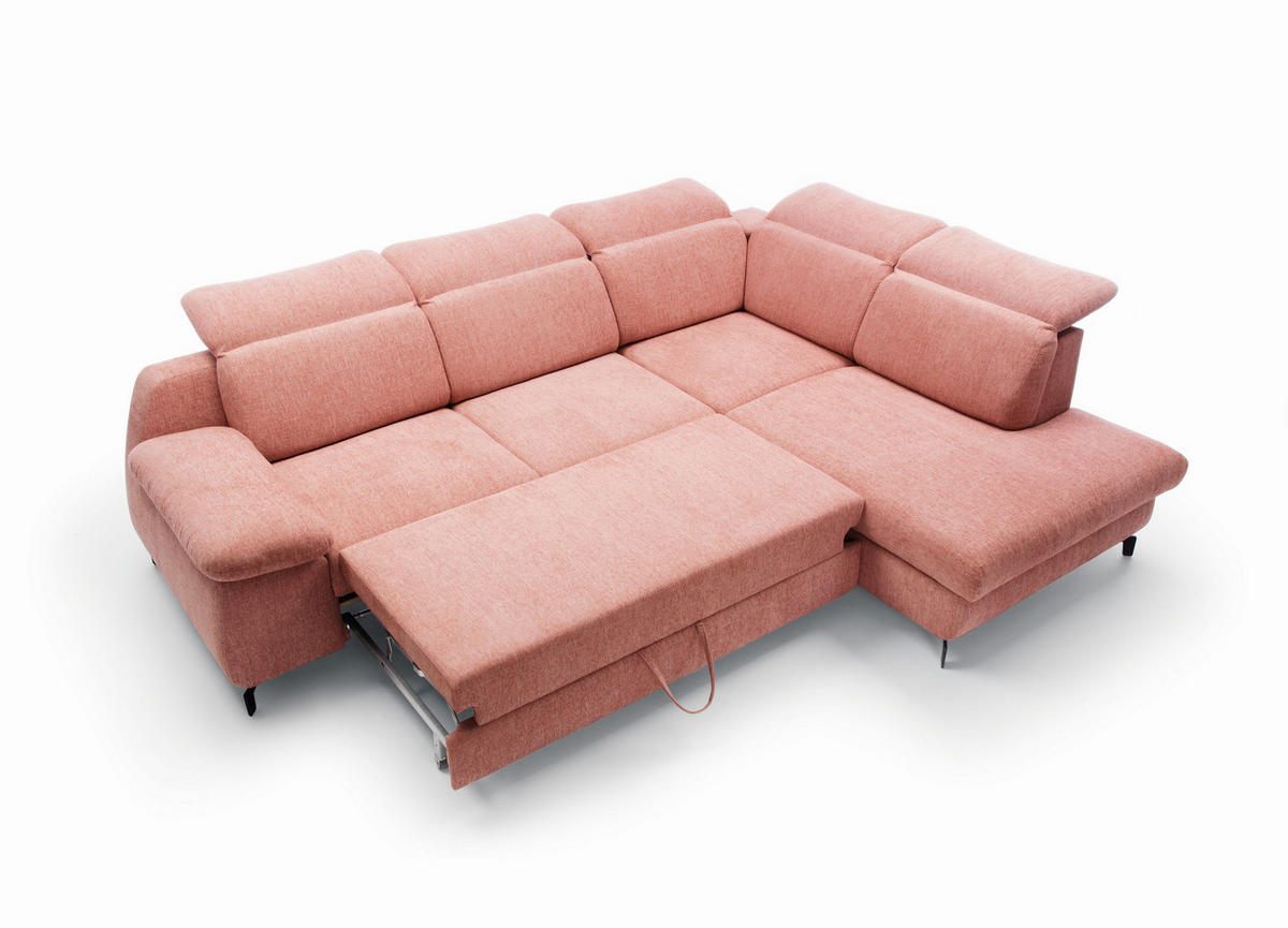 ECKSOFA BORA Rosa Velours-Stoff mit Schlaffunktion - Rosa, Holz (288/223cm) - MASSENO
